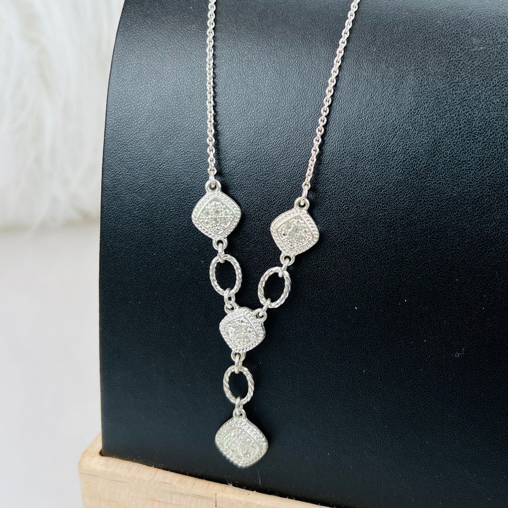 Beautiful Delicate Silvertone Dangle Necklace - image 3